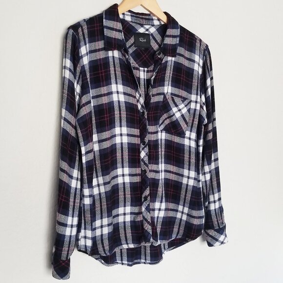 Rails Hunter Plaid Button Down Flannel Shirt L Navy Magenta White Soft Cozy $178 - Picture 6 of 16